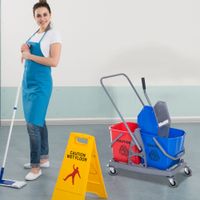 Putzwagen Reinigungswagen Wischwagen mit 2 Eimern Systemwagen mit 4 leichtgängigen Rollen Metall+PP Blau+Rot 73 × 45 × 92 cm