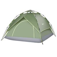 Doppelzelt Campingzelt Outdoorzelt Familienzelt Quick-Up-Zelt 2 Erwachsene + 1 Kind 4 Jahreszeiten wasserdicht Tragetasche 2 Türen Polyester + Glasfaser Dunkelgrün 210 x 210 x 140 cm