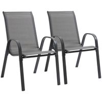 2er Set Gartenstuhl Essstühle Metall Mesh-Gewebe Grau 70 x 54 x 90 cm