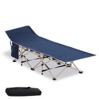 Feldbett mit Aufbewahrungstasche, Faltbares Campingbett, Campingliege, Inkl. Tragetasche, Stahl Oxford, Blau, 190 x 68 x 52 cm