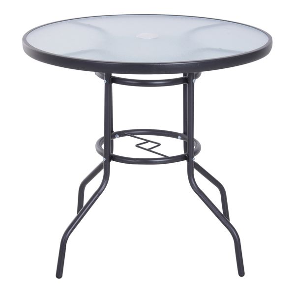 Gartentisch mit Schirmloch Hartglas + Metall Schwarz Ø80 x 72 cm