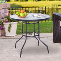 Gartentisch mit Schirmloch Hartglas + Metall Schwarz Ø80 x 72 cm