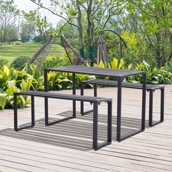 Outdoor Tisch-Set Festgarnitur 3-tlg. Sitzgruppe Gartengarnitur Metall