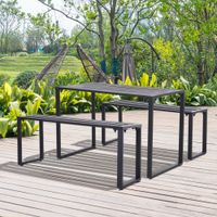 Outdoor Tisch-Set Festgarnitur 3-tlg. Sitzgruppe Gartengarnitur Metall