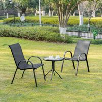 2er Set Gartenstuhl mit Armlehne Essstühle Garten Metall Mesh-Gewebe Schwarz 70x54x90cm