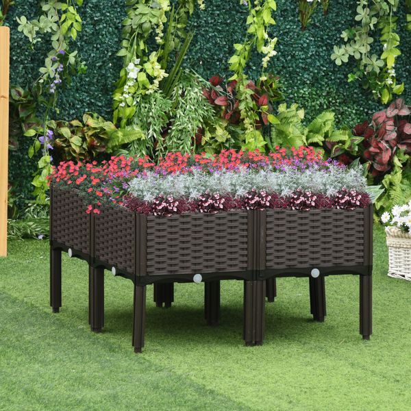 Hochbeet 4-teiliger Blumenkasten Braun 40 x 40 x 44 cm