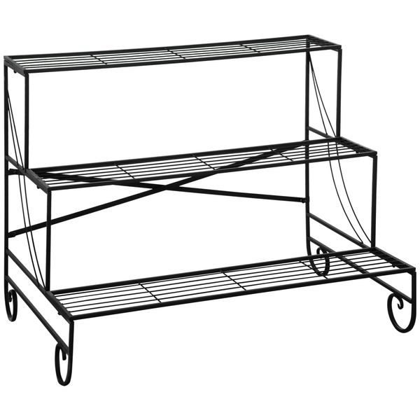 Blumenregal 3 Ebenen aus Metall, ca. 95 x 63 x 72 cm - Schwarz 