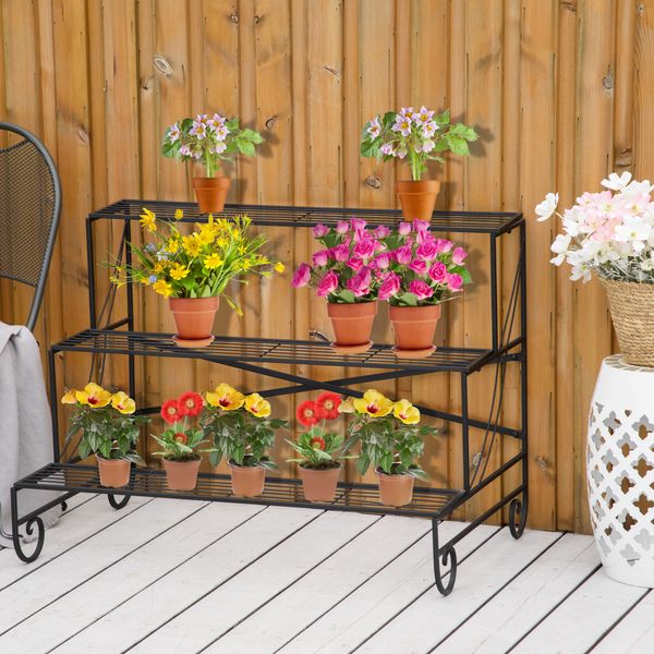 Blumenregal 3 Ebenen aus Metall, ca. 95 x 63 x 72 cm - Schwarz 