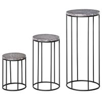 Blumenständer 3er Set aus Metall Pflanzenständer Set in Marmoroptik Blumenhocker Blumentopfhalter Stapelbar Pflanzenhocker für Blumentopf Schwarz+Grau