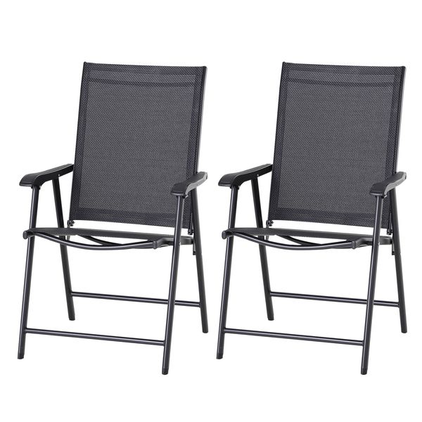 Klappstuhl mit Armlehne 2er Set Campingstuhl Angelstuhl Metall Schwarz 58 x 64 x 94 cm