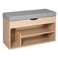 Schuhbank, Sitztruhe, 2-in-1 Design Sitzbank mit Schuhregal, Versteckten Fach, gepolsterte Schuschrank mit Stauraum für Flur, Leinen, Natur+Grau, 80 × 30 × 48 cm