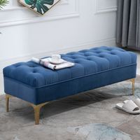 Sitzbank Bettbank Schuhbank mit erhöhten Beine Schlafzimmer Samt Blau