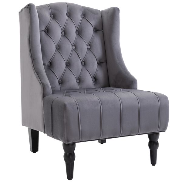 Einzelsessel Ohrensessel Relaxsessel mit Tufting erhöhte Beine Samtstoff Grau 67 x 70,5 x 97 cm