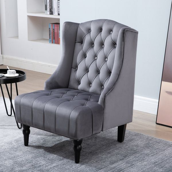 Einzelsessel Ohrensessel Relaxsessel mit Tufting erhöhte Beine Samtstoff Grau 67 x 70,5 x 97 cm