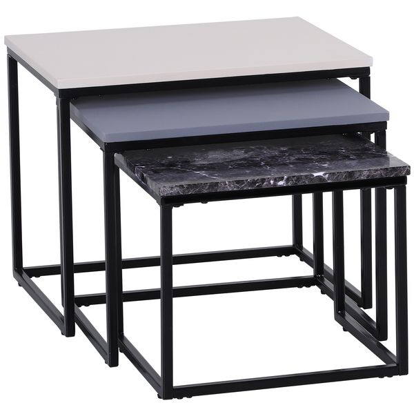 3er Set Couchtisch Metallfuß MDF 3 Farben 55 x 40 x 45 cm/48 x 37 x 40 cm/41 x 34 x 35 cm