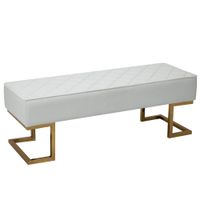Sitzbank für Schlafzimmer Truhenbank Bettbank Kunstleder Metall Weiß+Gold 120 x 43 x 42cm