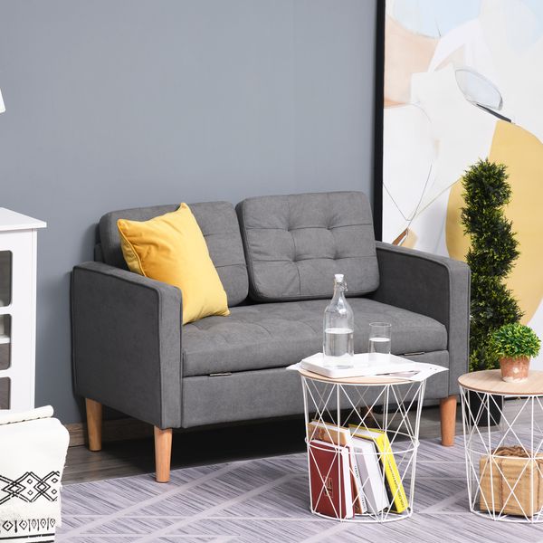 2-Sitzer Sofa Stoffsofa Doppelsofa abnehmbar mit Kissen Gummiholz Baumwoll Grau 117 x 62 x 78 cm