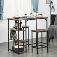 Bartisch-Set 2 Barhockern 3-teilig mit Regal Rustikales Braun+Schwarz 109x60x100cm
