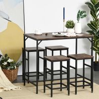Bartisch-Set Stehtisch mit 4 Barhockern 5-teiliges Tischset Stahl Braun