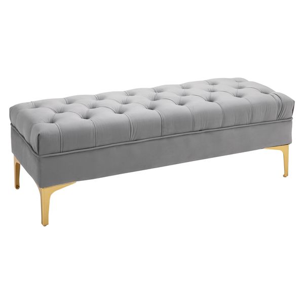 Sitzbank, Bettbank, Schuhbank mit erhöhten Beine, Schlafzimmer, Samt Hellgrau 118 x 45 x 42 cm