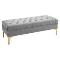 Sitzbank, Bettbank, Schuhbank mit erhöhten Beine, Schlafzimmer, Samt Hellgrau 118 x 45 x 42 cm