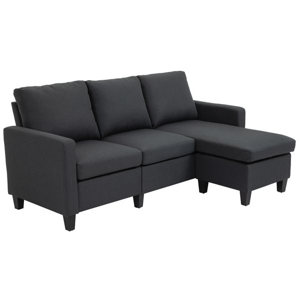 Ecksofa Stoffsofa mit wendbarer Chaiselongue L-Form Leinen Dunkelgrau 197 x 139 x 91cm