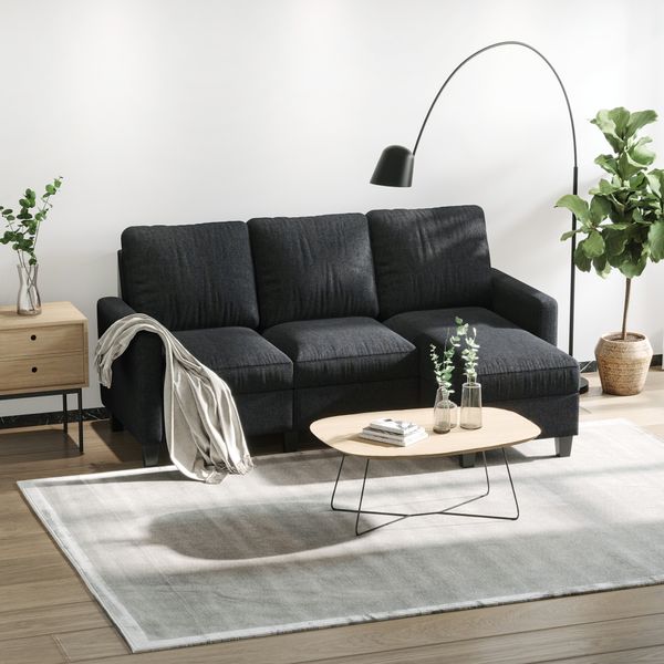 Ecksofa Stoffsofa mit wendbarer Chaiselongue L-Form Leinen Dunkelgrau 197 x 139 x 91cm