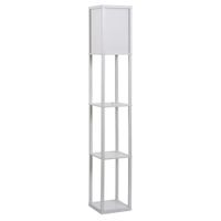 Stehleuchte Stehlampe mit 3 Regalen Innenbeleuchtung E27 bis 40W für Wohn-/Schlafzimmer E1-MDF, Acryl Weiß 26 x 26 x 160 cm