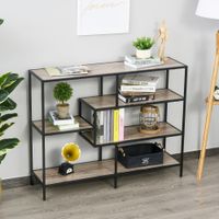 Standregal Bücherregal Industrieller Stil, P2 Spanplatte, Metall, Schwarz+helle Eiche, 120x32x95cm