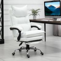Bürostuhl mit Fußstütze höhenverstellbarer Rückenlehne Kunstleder Weiß 66 x 72 x 122-130 cm