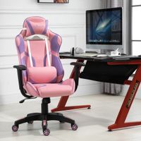 Ergonomischer Gaming Stuhl Verstellbares Lendenkissen Höhenverstellbar Rosa&Violett 69x56x125,5cm