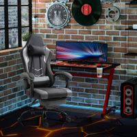 Ergonomischer Gaming Stuhl Höhenverstellbar mit Lendenkissen Fußstütze Schwarz 62x52x128cm