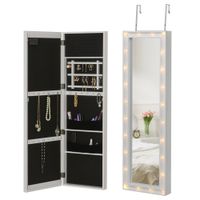 LED Schmuckschrank Aufhängbarer 2 in 1 Schmuckregal Spiegelschrank Türmontage MDF Weiß 36,6 x 8 x 120 cm