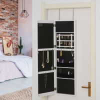 LED Schmuckschrank Aufhängbarer 2 in 1 Spiegelschrank Türmontage MDF Weiß 36,6 x 8 x 120 cm
