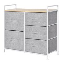 Schubladenschrank, Aufbewahrungsschrank, Stoffkommode mit 5 Stoffschubladen, Stoff+ Holz +Metallrahmen, Grau, 83 x 29 x 77 cm
