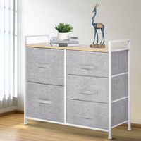 Stoffkommode mit 5 Stoffschubladen Stoff+ Holz +Metallrahmen Grau, 83 x 29 x 77cm