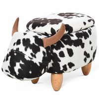 Tierhocker, Dekohocker mit Stauraum, Polsterhocker, Sitzhocker, Sitzbank mit Tier-Design, für Wohnzimmer, Schweinchen Fußbank, Schwarz+Weiß, 62 x 35 x 36 cm