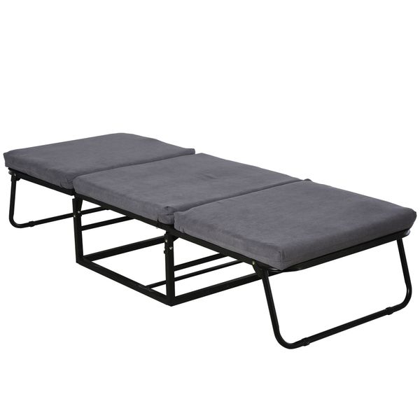 Gästebett klappbar, 2in1 Verstellbare Kopfteilhöhe, Polyester+Stahl+Schaumstoff, Grau 192x68x37cm