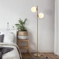 Stehlampe Stehleuchte Standleuchte 2-teiliger Glas-Lampenschirm StahlGlas