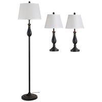 3er-Lampenset 2 Tischlampe(ø30 x 62H cm) + 1 Stehlampe(ø38 x 158H cm) Vintage, Schwarz+Weiß, Metall, PS, Polyester, Baumwolle E27 Lampensockel