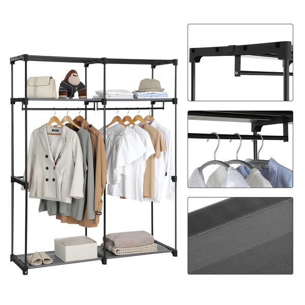 Garderobe mit 2 Kleiderstangen, 140 x 43 x 174 cm