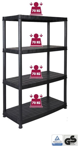 Kunststoff Steckregal 18" mit 4 Böden und hoher Tragkraft in Schwarz