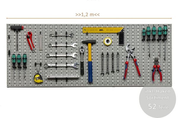 XXXL Lochwand mit Hakensortiment 52tlg. _Hellgrau _ 120 x 46 cm