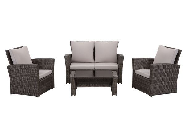 Lounge Set Polyrattan Gartenmöbel Set 4-teile für 3-4 Personen Garten & Balkon Sitzmöbel-Set (Grau)