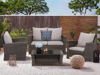 Lounge Set Polyrattan Gartenmöbel Set 4-teile für 3-4 Personen Garten & Balkon Sitzmöbel-Set (Grau)