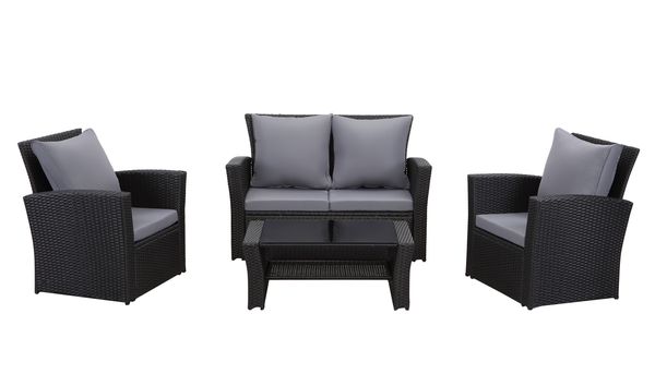 Lounge Set Polyrattan Gartenmöbel Set 4-teile für 3-4 Personen Garten & Balkon (Schwarz)