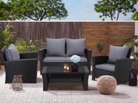 Lounge Set Polyrattan Gartenmöbel Set 4-teile für 3-4 Personen Garten & Balkon (Schwarz)