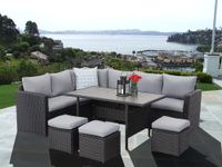 Lounge Set Polyrattan Gartenmöbel 7-teile für 6-9 Personen Garten & Balkon (schwarz & grau)