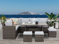 Lounge Set Polyrattan Gartenmöbel 7-teile für 6-9 Personen Garten & Balkon (grau & hellgrau)