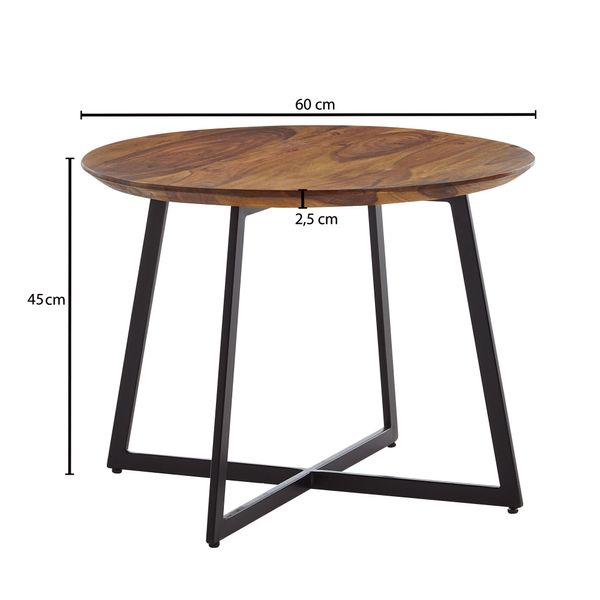 Couchtisch 60x60x45 cm Sheesham Massivholz / Metall